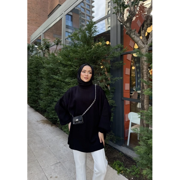 Balon Kol Triko Kazak - Siyah