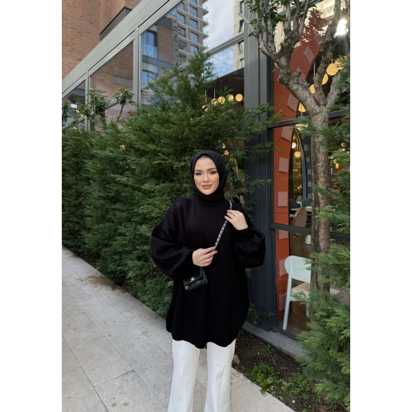 Balon Kol Triko Kazak - Siyah