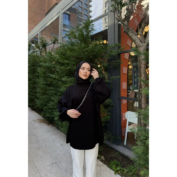 Balon Kol Triko Kazak - Siyah