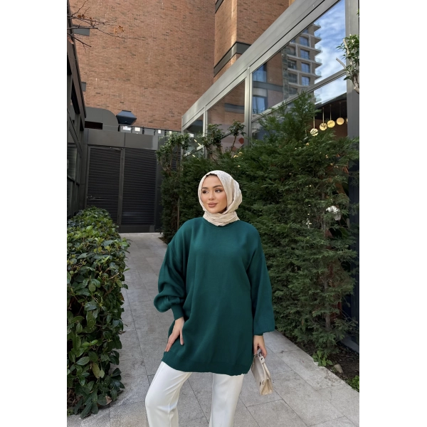 Balon Kol Triko Kazak - Yeşil