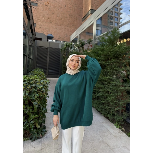 Balon Kol Triko Kazak - Yeşil