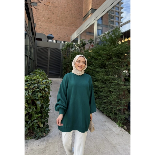 Balon Kol Triko Kazak - Yeşil