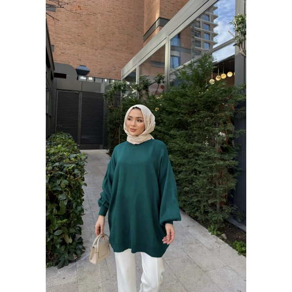 Balon Kol Triko Kazak - Yeşil