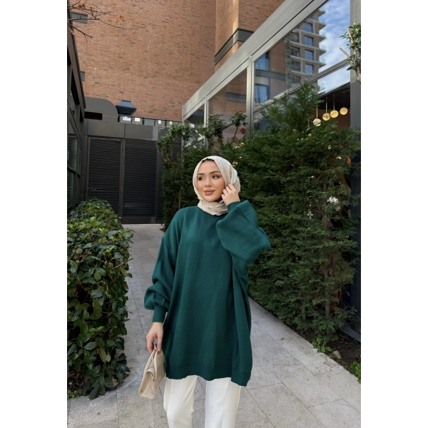 Balon Kol Triko Kazak - Yeşil