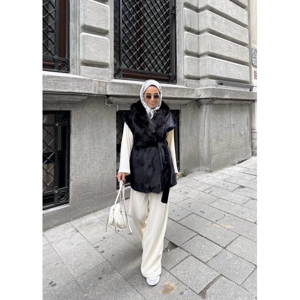 Baslin Kürk Yelek - Siyah