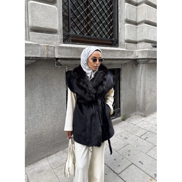 Baslin Kürk Yelek - Siyah