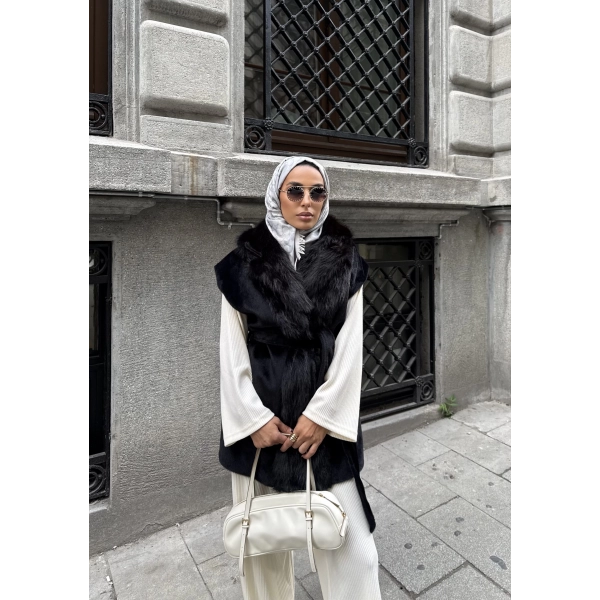 Baslin Kürk Yelek - Siyah