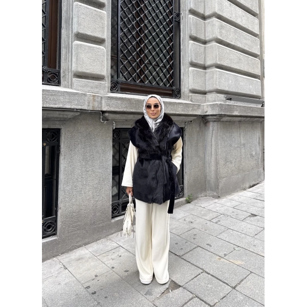 Baslin Kürk Yelek - Siyah