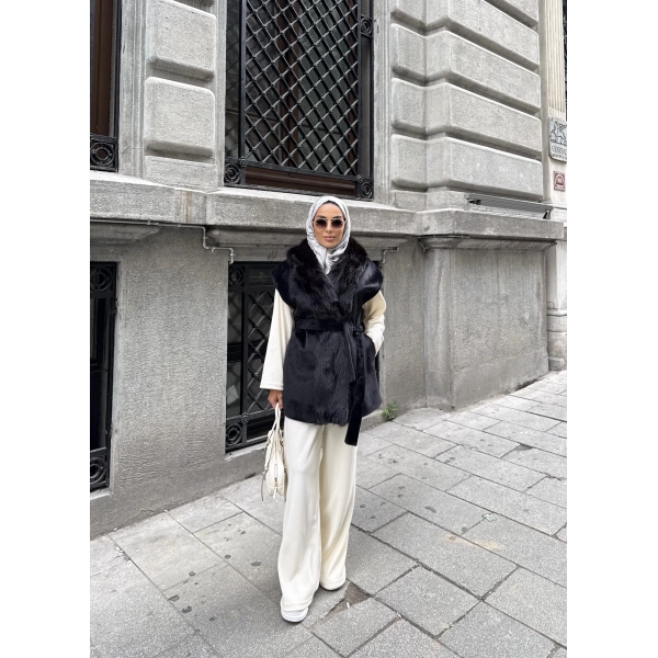 Baslin Kürk Yelek - Siyah