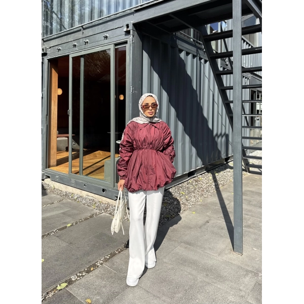 Belba Kol Büzgülü Trenç - Bordo