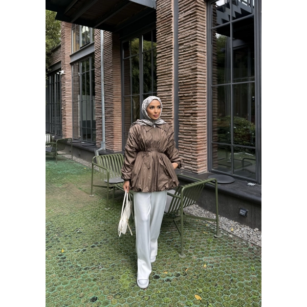 Belba Kol Büzgülü Trenç - Kahve