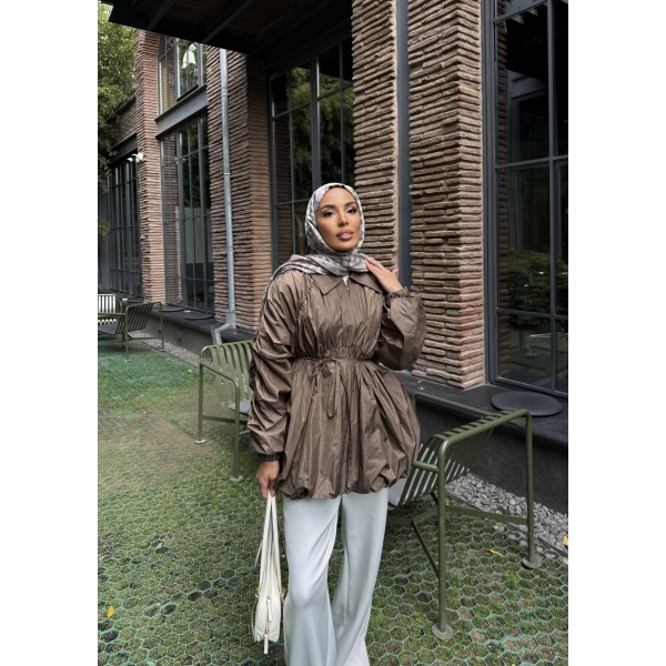 Belba Kol Büzgülü Trenç - Kahve