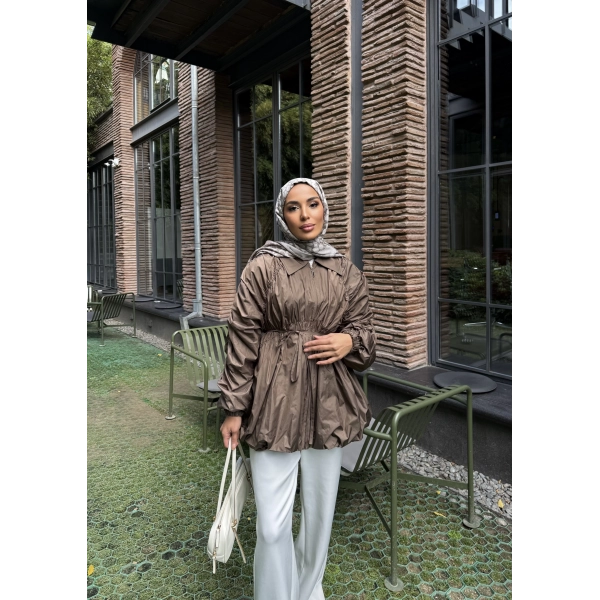 Belba Kol Büzgülü Trenç - Kahve