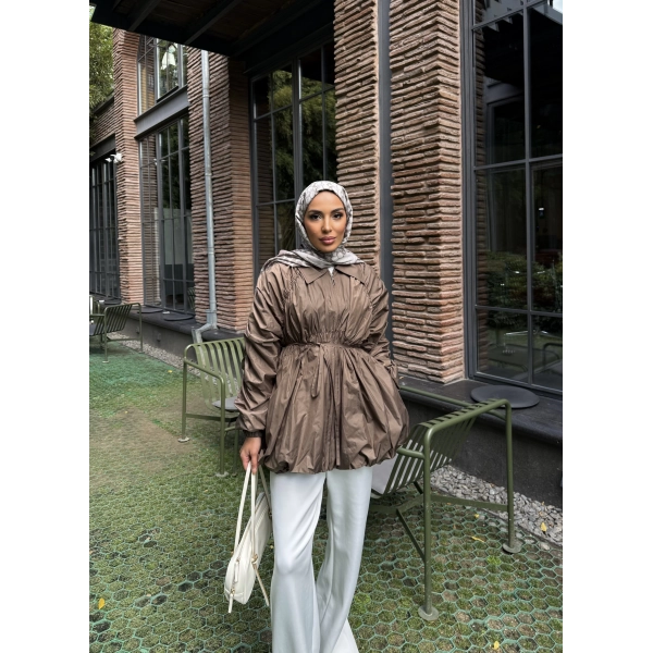 Belba Kol Büzgülü Trenç - Kahve