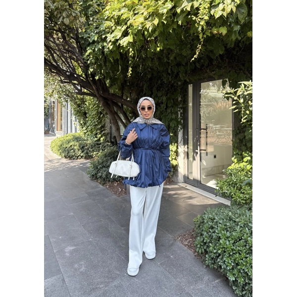 Belba Kol Büzgülü Trenç - Lacivert