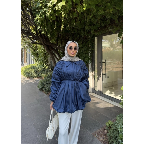 Belba Kol Büzgülü Trenç - Lacivert