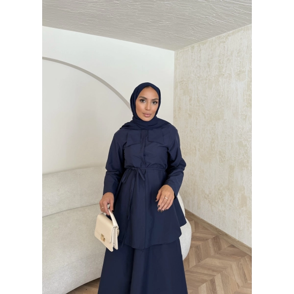 Belden Oturtmalı Etekli Takım - Lacivert