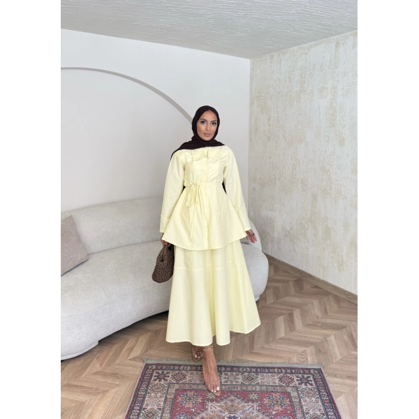 Belden Oturtmalı Etekli Takım - Sarı