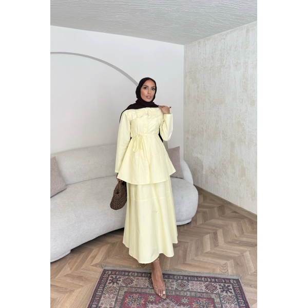 Belden Oturtmalı Etekli Takım - Sarı