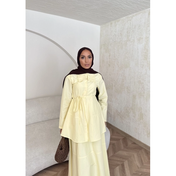 Belden Oturtmalı Etekli Takım - Sarı