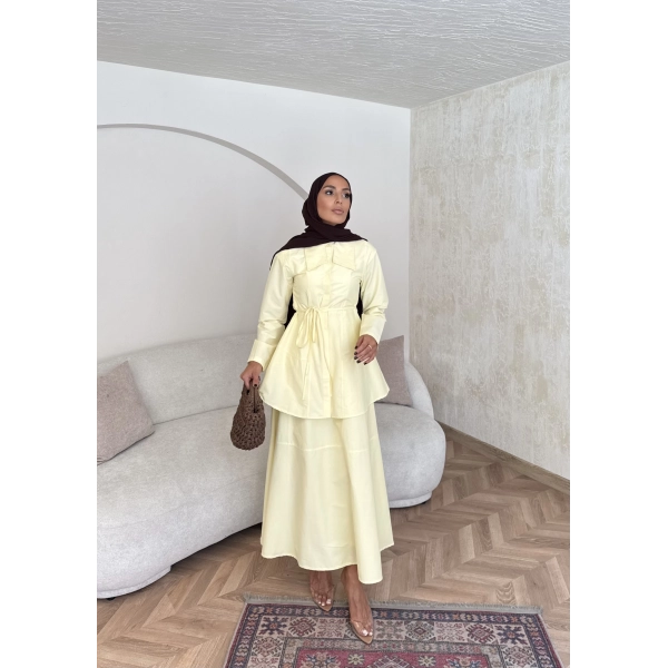 Belden Oturtmalı Etekli Takım - Sarı