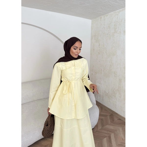 Belden Oturtmalı Etekli Takım - Sarı