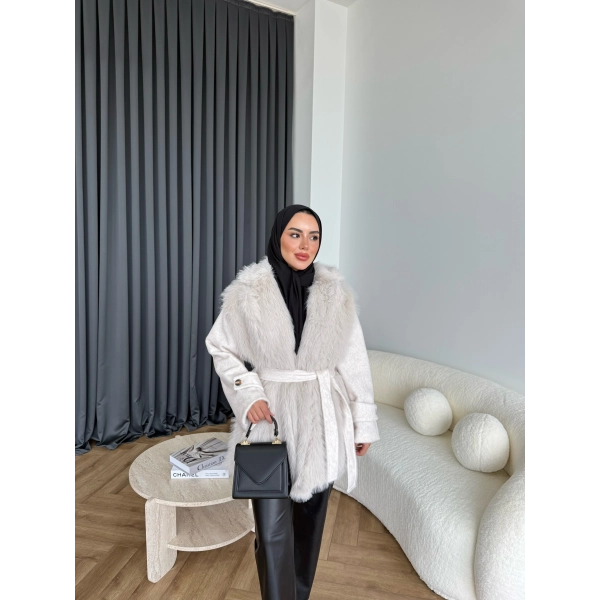 Belsane Kürk Mont - Bej