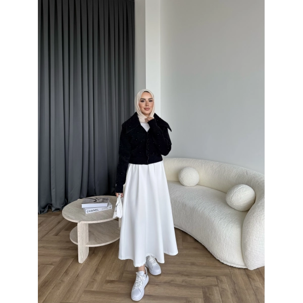 Boncuk Detaylı Mini Hırka - Siyah