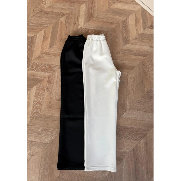 Boru Paça Scuba Pantolon - Beyaz