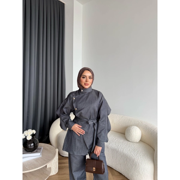 Btç - Findy İnce Gold Düğme Kot Takım - Antrasit