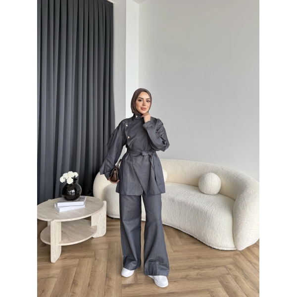 Btç - Findy İnce Gold Düğme Kot Takım - Antrasit