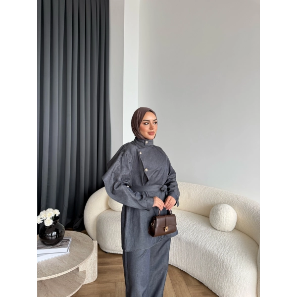 Btç - Findy İnce Gold Düğme Kot Takım - Antrasit