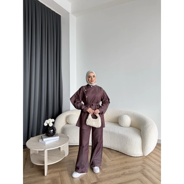 Btç - Findy İnce Gold Düğme Kot Takım - Bordo