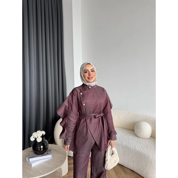 Btç - Findy İnce Gold Düğme Kot Takım - Bordo