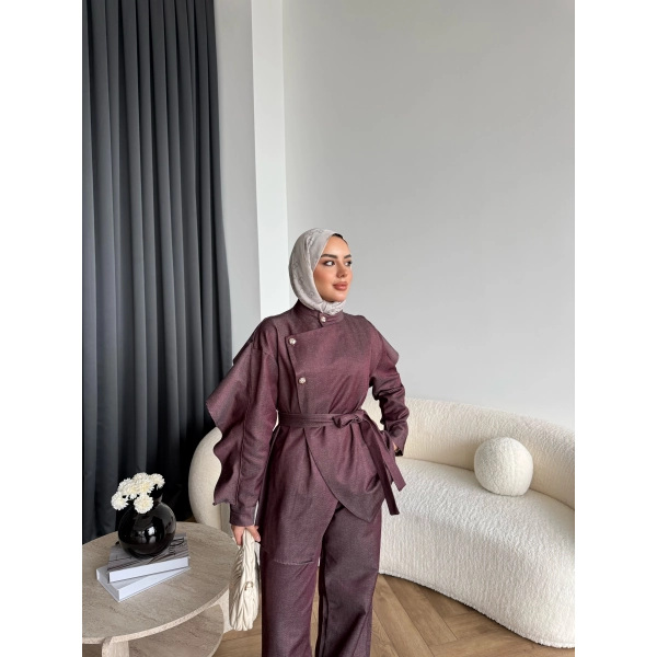 Btç - Findy İnce Gold Düğme Kot Takım - Bordo