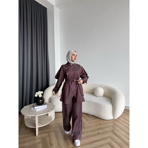 Btç - Findy İnce Gold Düğme Kot Takım - Bordo