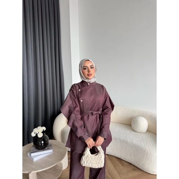 Btç - Findy İnce Gold Düğme Kot Takım - Bordo