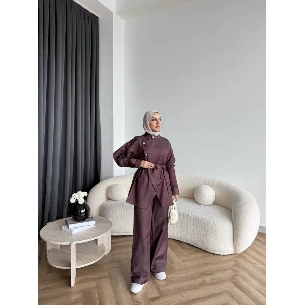 Btç - Findy İnce Gold Düğme Kot Takım - Bordo