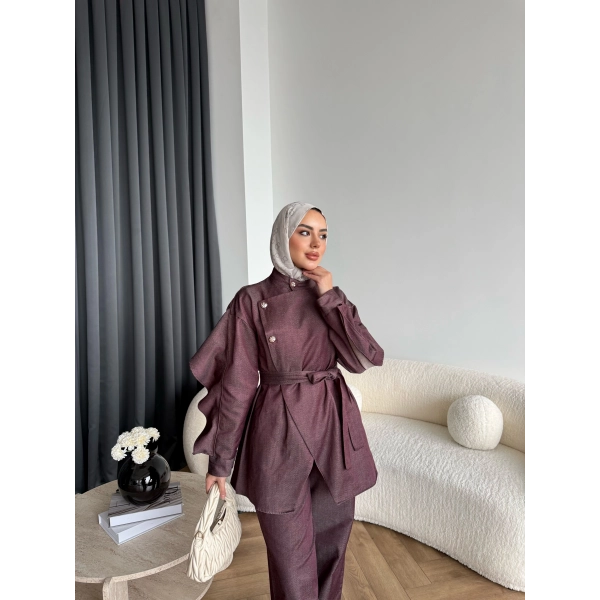 Btç - Findy İnce Gold Düğme Kot Takım - Bordo