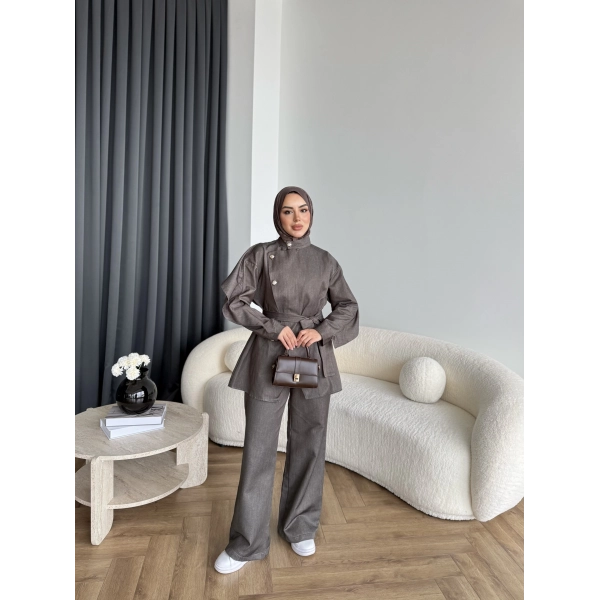 Btç - Findy İnce Gold Düğme Kot Takım - Kahve