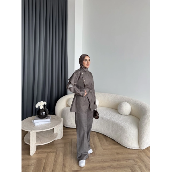 Btç - Findy İnce Gold Düğme Kot Takım - Kahve