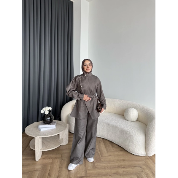 Btç - Findy İnce Gold Düğme Kot Takım - Kahve