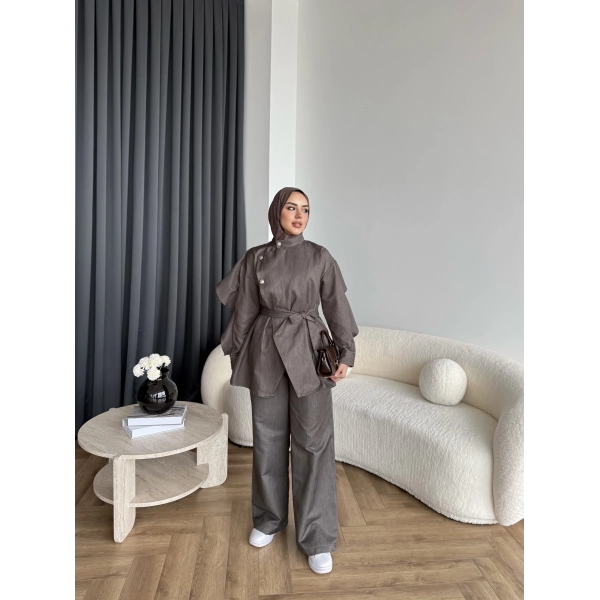 Btç - Findy İnce Gold Düğme Kot Takım - Kahve