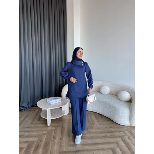 Btç-Freyi Gold Düğme Detay Scuba Takım - Lacivert