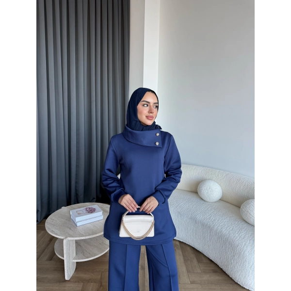 Btç-Freyi Gold Düğme Detay Scuba Takım - Lacivert