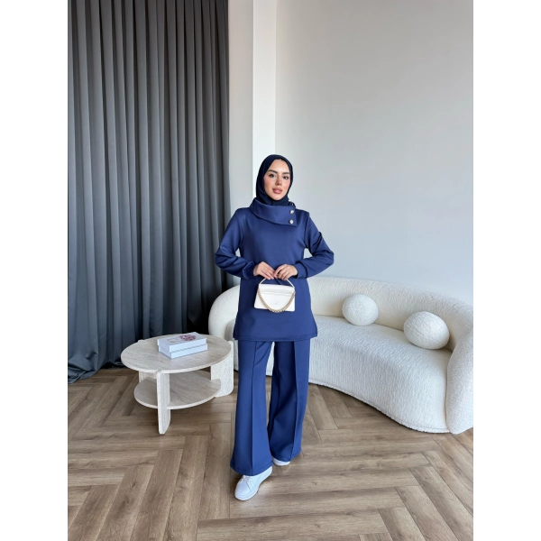 Btç-Freyi Gold Düğme Detay Scuba Takım - Lacivert