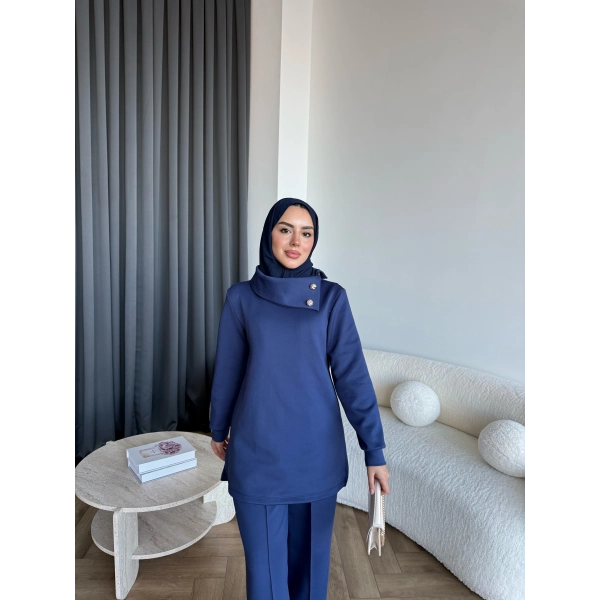 Btç-Freyi Gold Düğme Detay Scuba Takım - Lacivert