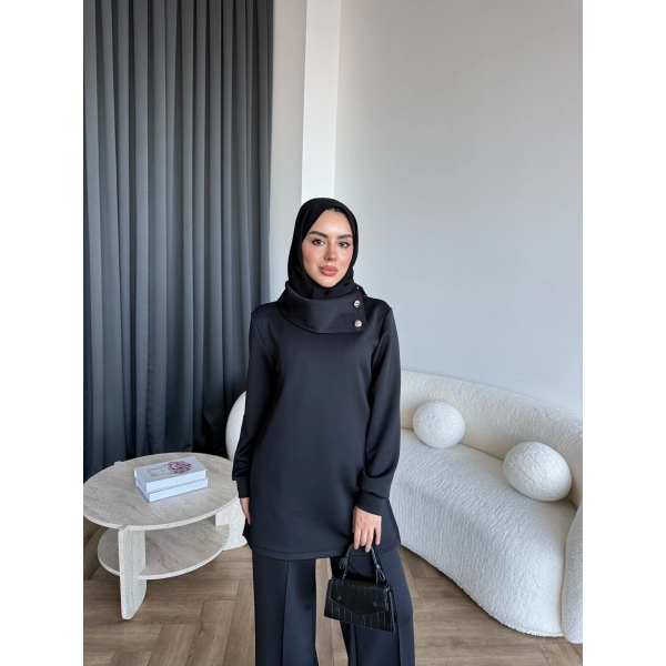 Btç-Freyi Gold Düğme Detay Scuba Takım - Siyah