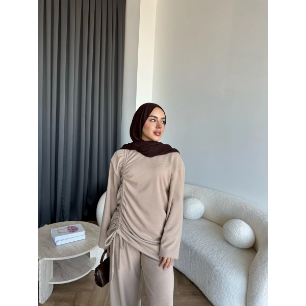 Btç-Özdet Yan Büzgülü Takım - Bej