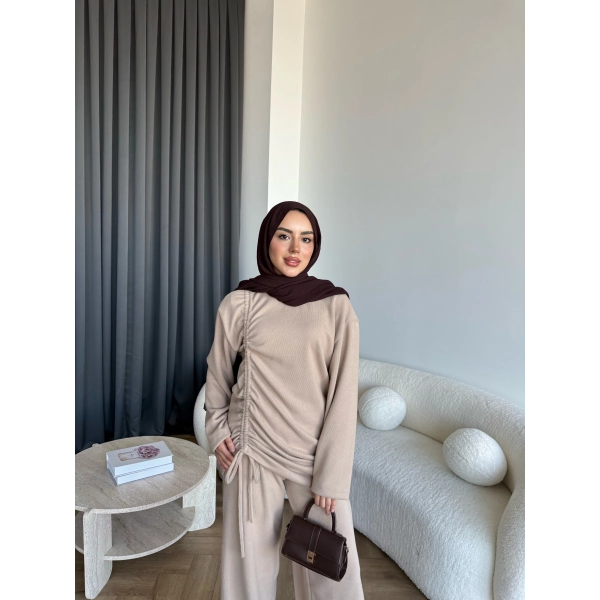 Btç-Özdet Yan Büzgülü Takım - Bej